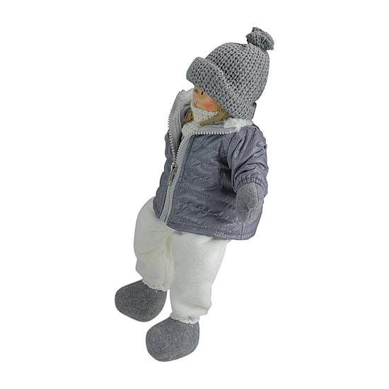 16'' Gray and White Cheerful Sitting Girl Christmas Tabletop Decoration