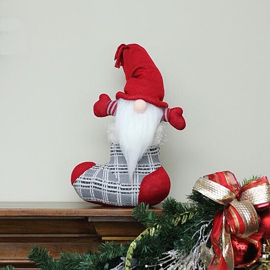 14.5'' Red and Gray Tristan Gnome Christmas Stocking Tabletop Figurine