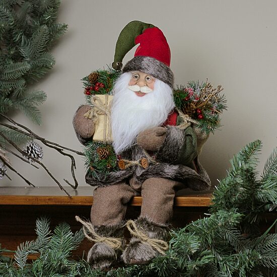 16'' Country Rustic Santa Claus with Snowflake Jacket Sitting Christmas Figure