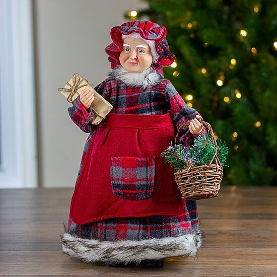 16'' Country Mrs Claus with Basket and Gift Christmas Figure
