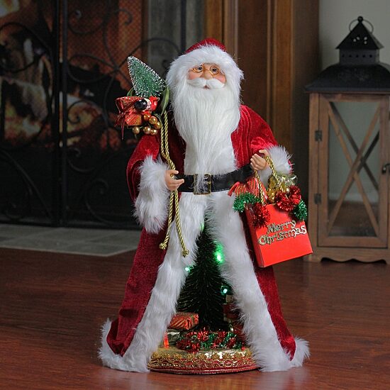 20'' Red and White Battery Operated Musical Standing Santa Claus with LED Lighted Christmas Scene Figurine