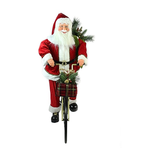 42'' Traditional Santa Claus Riding a Bicycle Commercial Christmas Decoration