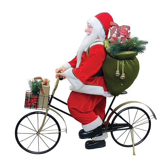 42'' Traditional Santa Claus Riding a Bicycle Commercial Christmas Decoration