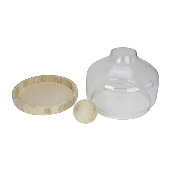 12.5'' Clear Glass Hurricane with Wooden Lid and Base