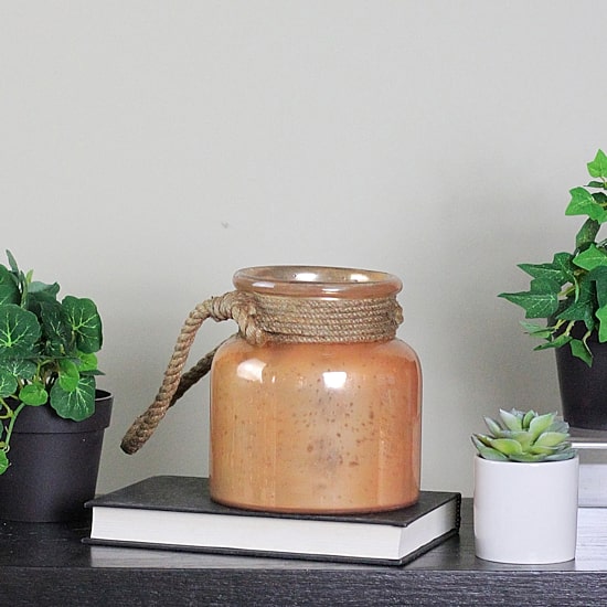 6.25'' Brown Distressed Glass Hurricane Decor with Rope