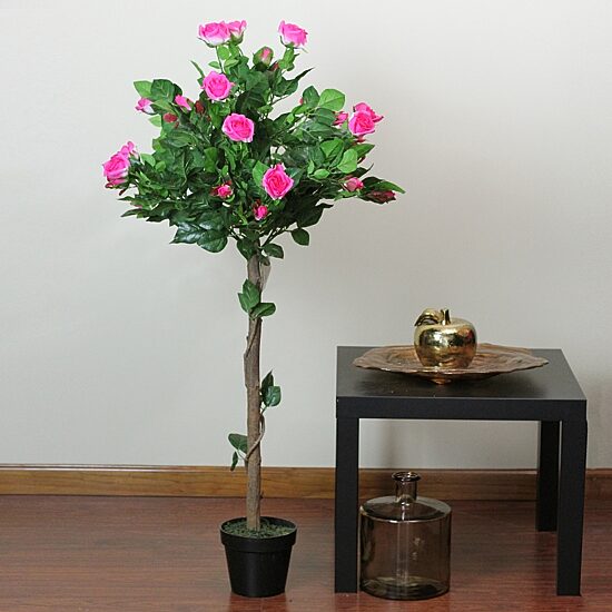 47'' Potted Green and Pink Artificial Rose Tree