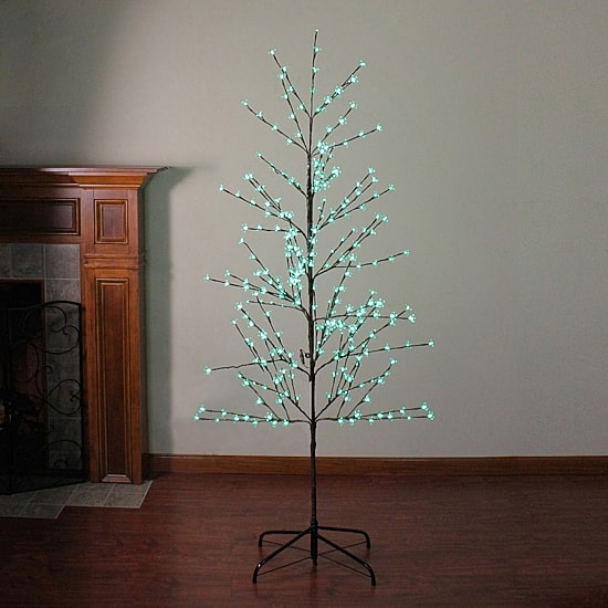 6' Pre-Lit Enchanted Garden Cherry Blossom Flower Artificial Spring Tree - Green LED Lights