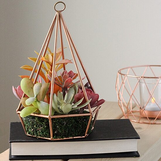 9'' Artificial Green and Purple Succulents Arrangement in 6-Sided Wire Frame