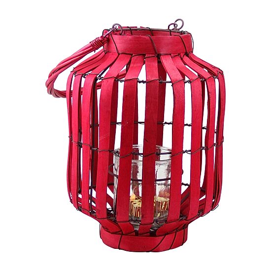20'' Tropicalia Blush Red Cabana Tiki Bar Votive Candle Holder Lantern