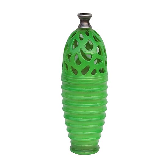15'' Lime Green and Gray Shiny Contemporary Outdoor Patio Cutout Bottom Vase