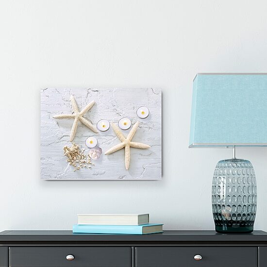 LED Lighted Starfish  Seashell and Tea Light Candles Canvas Wall Art 15.75"