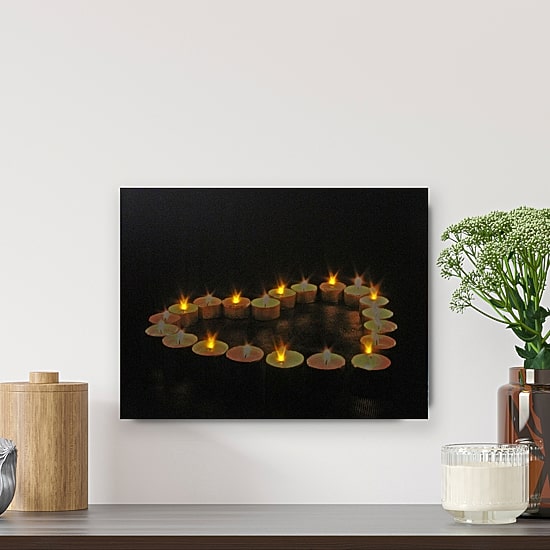 LED Lighted Flickering Heart-Shaped Candles Canvas Wall Art 15.75"
