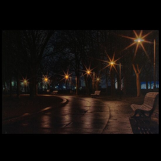 LED Lighted Nighttime City Park Scene Canvas Wall Art 23.75"