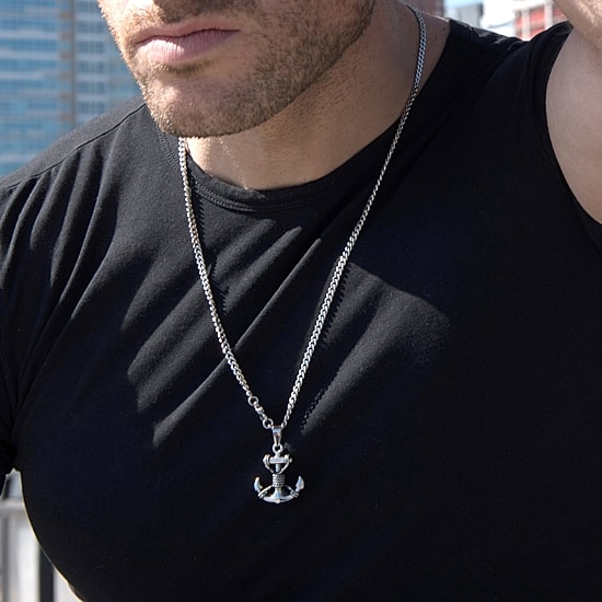 Inox® Mens Stainless Steel Anchor Pendant Necklace