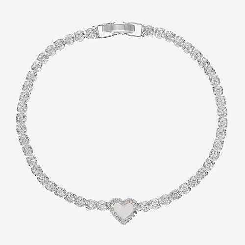 Sparkle Allure Womens Cubic Zirconia Pure Silver Over Brass Heart 7.5 Inch Tennis Bracelet, One Size