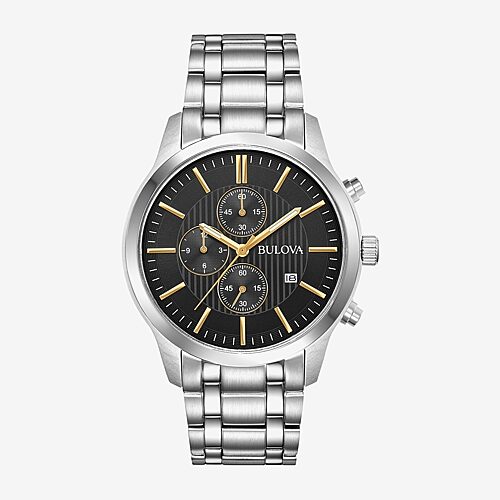 Bulova Mens Chronograph Silver Tone Stainless Steel Bracelet Watch 96b305, One Size, White