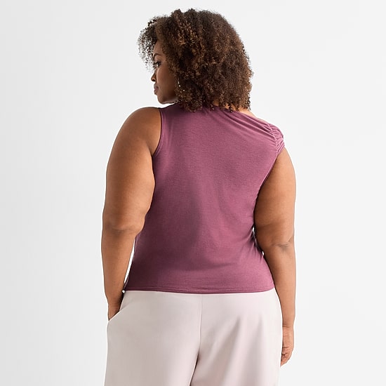 Ashley Graham Womens Plus Boat Neck Sleeveless Tank Top