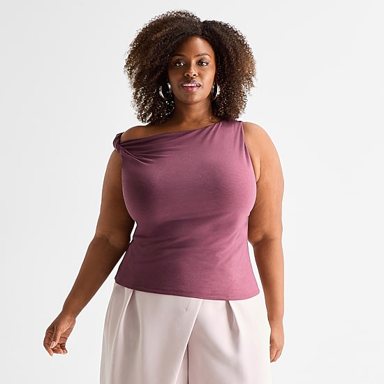 Ashley Graham Womens Plus Boat Neck Sleeveless Tank Top