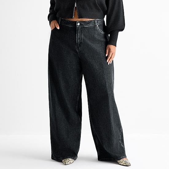 Ashley Graham Slouchy Womens Plus High Rise Wide Leg Jean