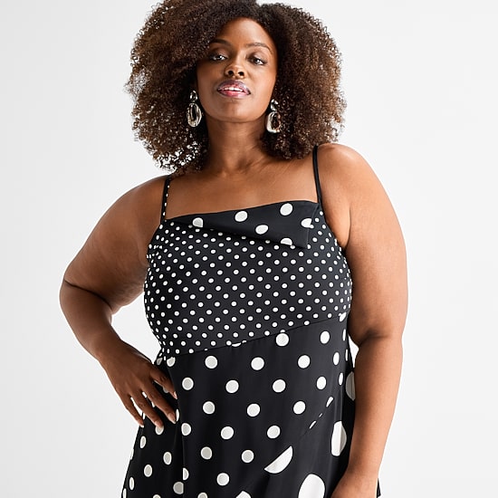Ashley Graham Womens Plus Print Mix Slip Dress