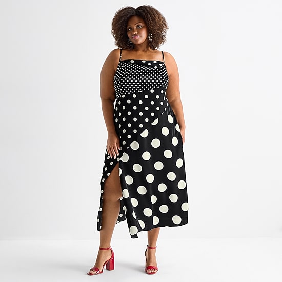 Ashley Graham Womens Plus Print Mix Slip Dress