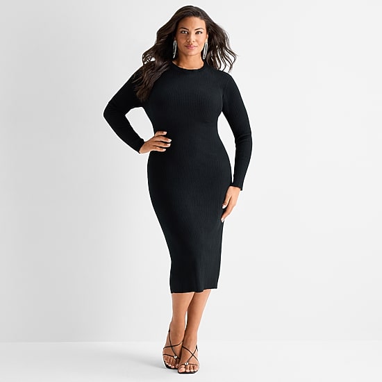 Ashley Graham Womens Plus RibCutout Dress