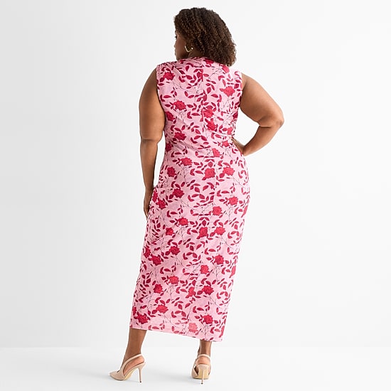Ashley Graham Womens Plus Sleeveless Mesh Maxi Dress