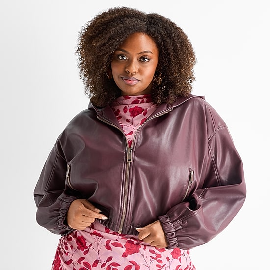 Ashley Graham Womens Plus Cropped Bomber Jacket