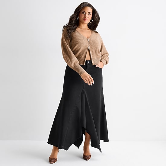 Ashley Graham Womens Plus Blouson Sleeve Zip Front Cardigan