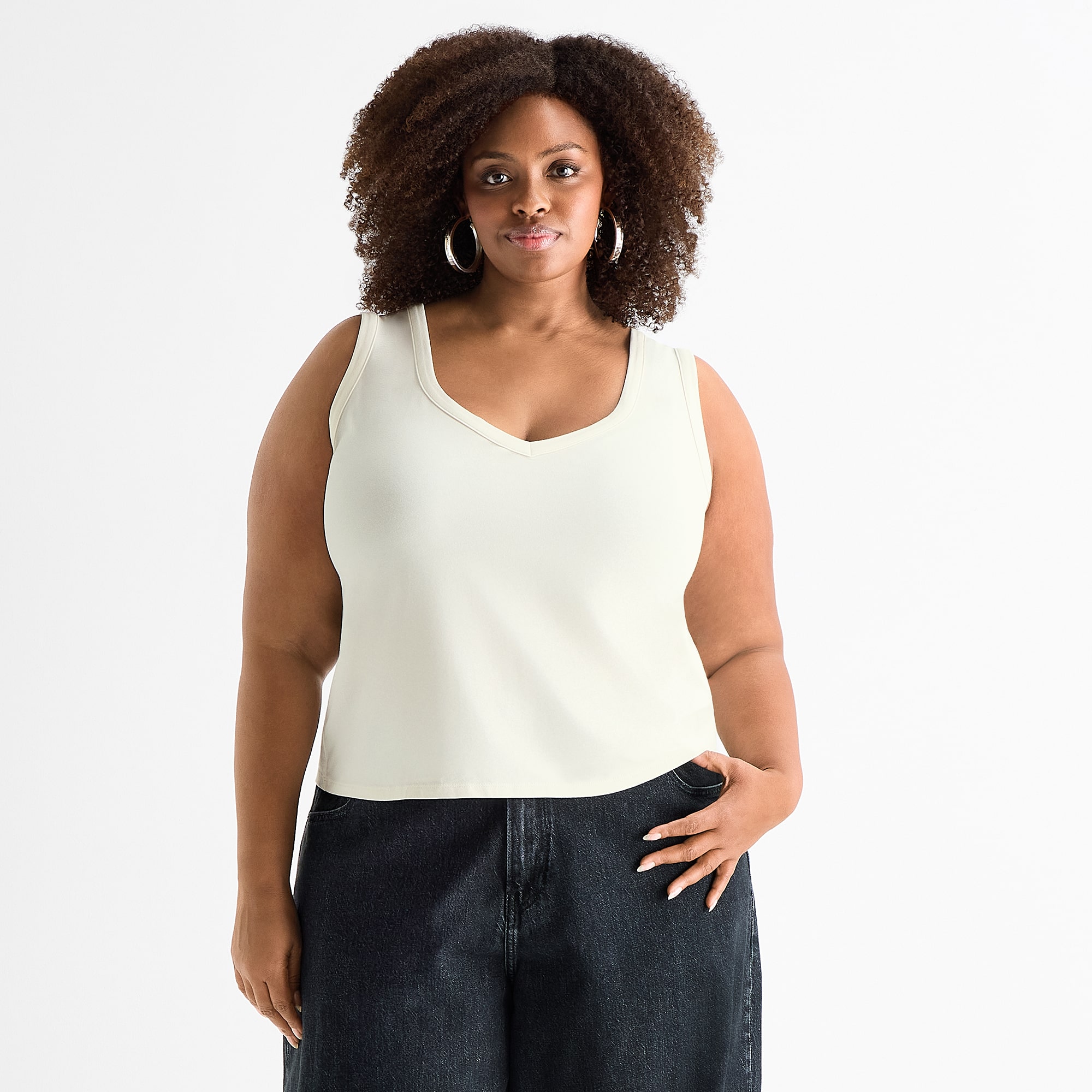 Ashley Graham Womens Plus U Neck Tank
