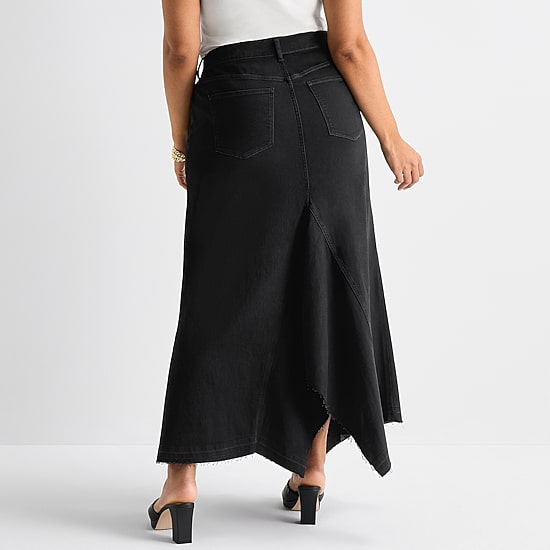 Ashley Graham Womens Plus High Rise High Low Denim Skirt