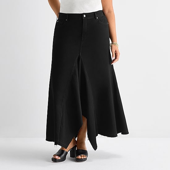 Ashley Graham Womens Plus High Rise High Low Denim Skirt