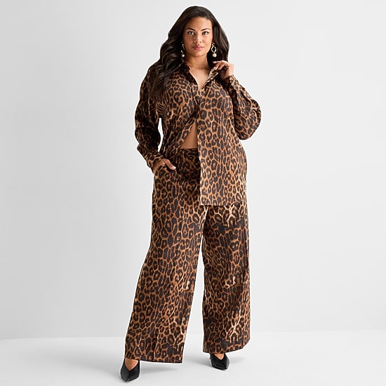 Ashley Graham Womens Plus Long Sleeve Regular Fit Button-Down Shirt