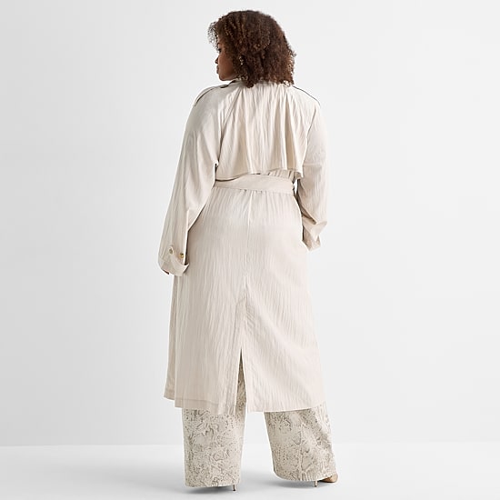 Ashley Graham Womens Plus Lightweight Trench Coat