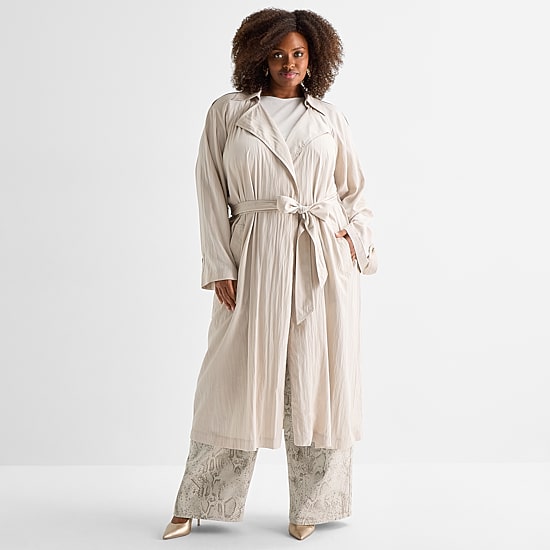 Ashley Graham Womens Plus Lightweight Trench Coat