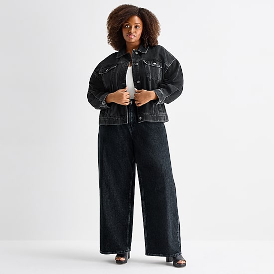 Ashley Graham Womens Plus Denim Lightweight Jacket