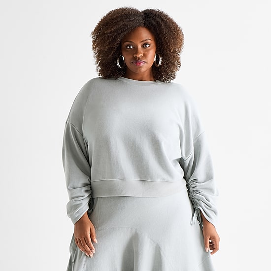 Ashley Graham Womens Plus Crew Neck Long Sleeve Sweatshirt