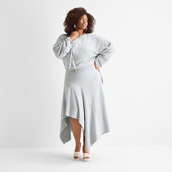 Ashley Graham Womens Plus High Low Asymmetrical Skirt