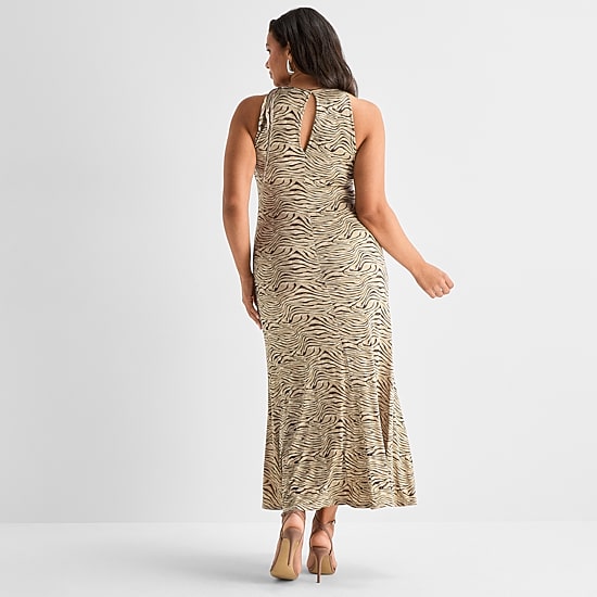 Ashley Graham Womens Plus Keyhole Neck Sleeveless Maxi Dress