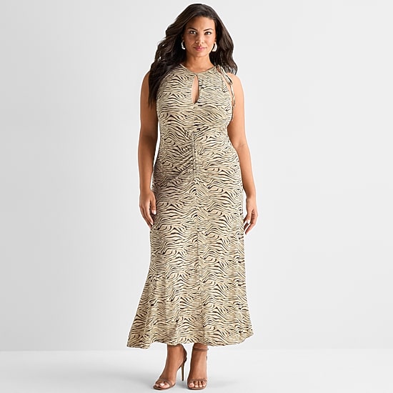 Ashley Graham Womens Plus Keyhole Neck Sleeveless Maxi Dress