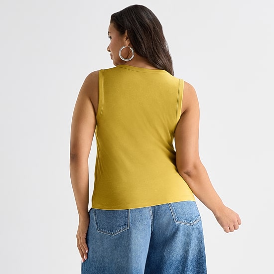 Ashley Graham Womens Plus Tall V Neck Sleeveless Tank Top