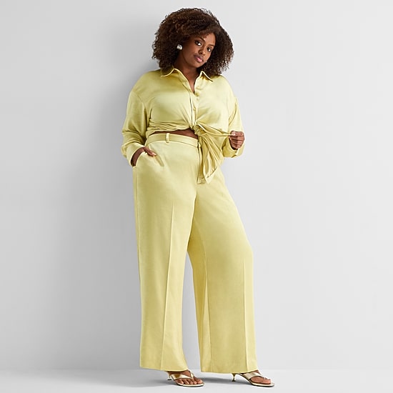 Ashley Graham Womens Plus Straight Flat Front Pant
