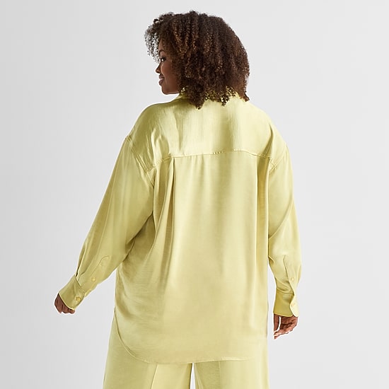 Ashley Graham Womens Plus Long Sleeve Blouse