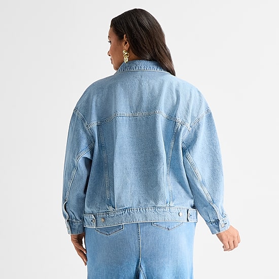 Ashley Graham Womens Plus Denim Lightweight Jacket