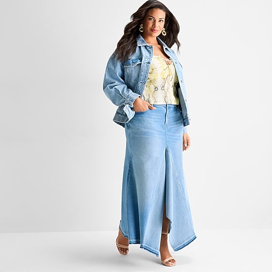 Ashley Graham Womens Plus Denim Lightweight Jacket