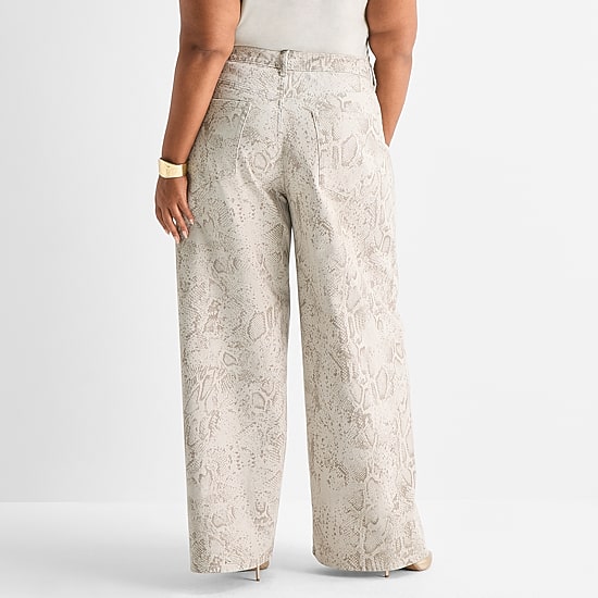 Ashley Graham Womens Plus Wide Leg Jean
