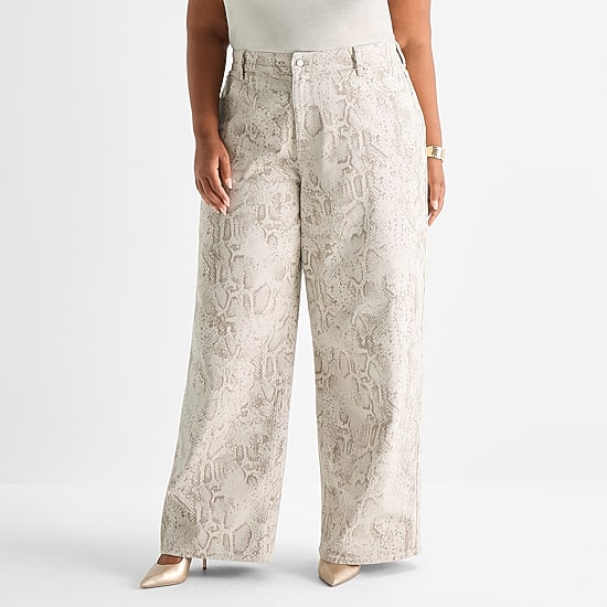 Ashley Graham Womens Plus Wide Leg Jean