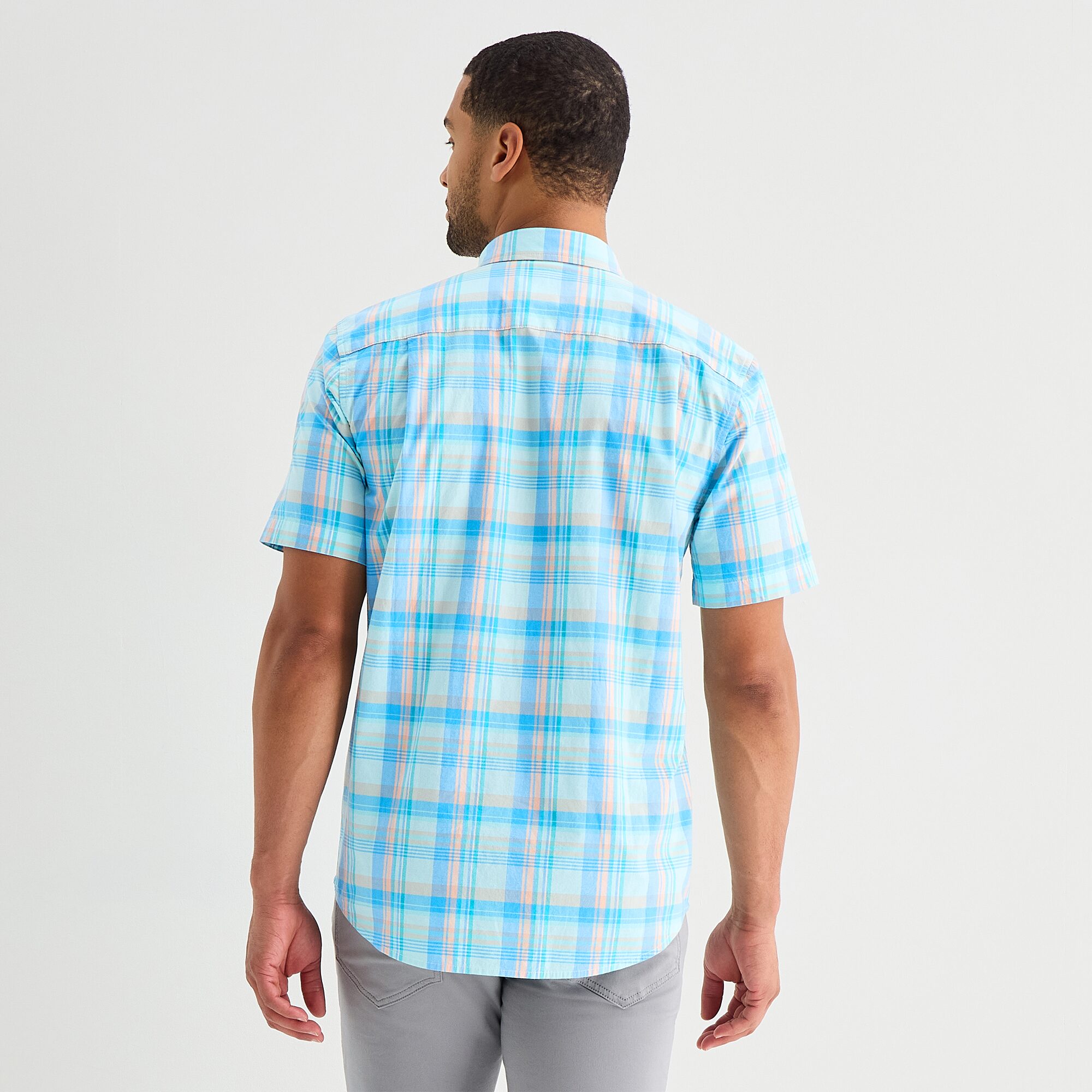 St. John's Bay Stretch Poplin Mens Short Sleeve Classic Fit Button-Down Shirt