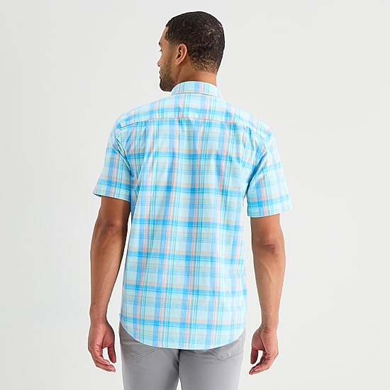 St. John's Bay Stretch Poplin Mens Short Sleeve Classic Fit Button-Down Shirt