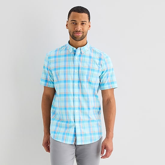 St. John's Bay Stretch Poplin Mens Short Sleeve Classic Fit Button-Down Shirt
